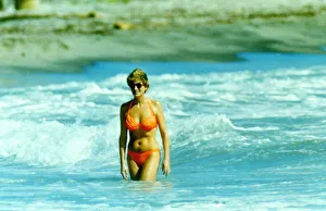 Diana, Princess of Wales in the water at Indian Castle Beach during her Nevis