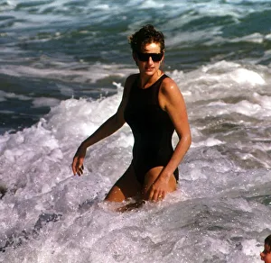 Diana, Princess of Wales in the water at Indian Castle Beach during her Nevis