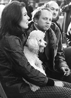 Diana Rigg holding poodle with John Bird at Oxfam charity press call - November 1960