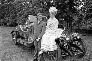 Dick Van Dyke and Sally Ann Howes with Chitty Chitty Bang Bang at Pinewood Studios