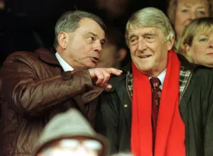 Interviewer Prints: Dicky Bird former cricket umpire sits with Michael Parkinson television / radio presenter