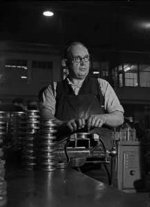 Diesel engines being assembled at the Perkins factory in Peterborough. 10th November 1949