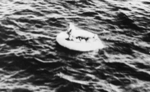 Dinghy Prints: Dinghy with crew of a coastal command Wellington which made a forced landing in