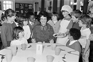 Birthday Prints: Dining in style... retiring dinner lady Mrs Edna Maloney gets the VIP treatment during
