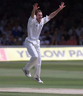 Dion Nash July 1999 Nash of New Zealand appeals for the wicket of Chris Read of