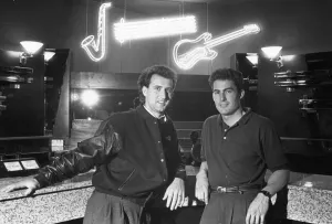 Disco Prints: Disc jockey Pez (left) and manager Steve Fleury seen here in the cocktail bar of