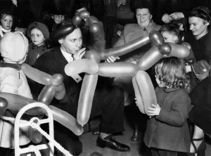 Disney entertainer Wally Boag enjoys the fun of delighting small children with his