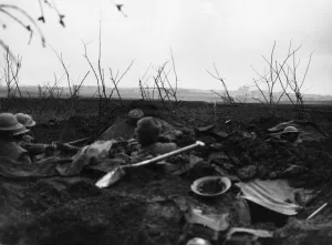 00539 Prints: Distant view of St. Quentin and the Hindenburg Line from the British front line trench