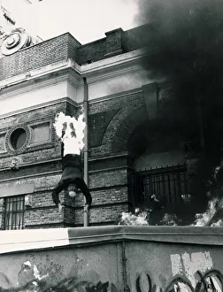 Dive of Death'Don Lindbergh dives off the parapet at Alexandra Palace from a sixty