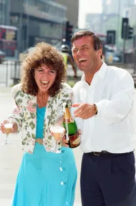 DJ Tony Blackburn and Debbie Thomson celebrate their engagement. 29th July 1991
