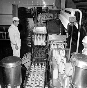 Dairy Prints: Dobsons Dairies October 1966 A worker on Bottling and Packaging Machinery