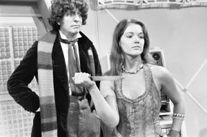 Doctor Who, actor Tom Baker - the 4th Doctor - pictured with new assistant Leela played