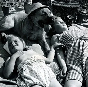00182 Prints: Its a dogs life... Teresa Fosdick aged 4 and Alison Fosdick aged 8