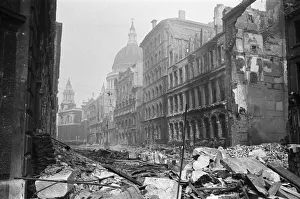 The dome of St Pauls Cathedral looms over the devastated remains of Cannon Street