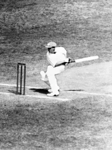 00273 Prints: Don Bradman, Cricketer, Batsman Bradmans first boundary on the second day of