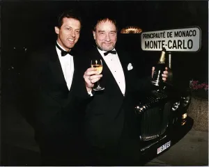 Tuxedo Prints: Don Henderson actor right with Leslie Gratham actor March 1989