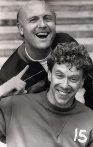 Don Howe Arsenal coach with Tony Woodcock September 1985