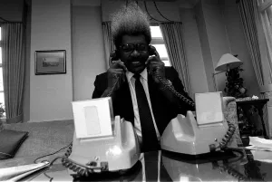 00129 Prints: Don King American boxing promoter in London July 1986