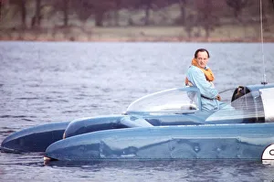 Donald Campbell in Bluebird just before the water speed record attempt in which he was