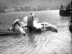 Donald Campbell launches Bluebird K7 on Ullswater for tests, 8th February 1955
