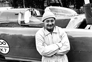 Donald Campbell leaning against Bluebird during a break in the test trials on Lake