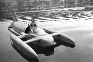 Donald Campbell takes Bluebird on Coniston Water for the first time