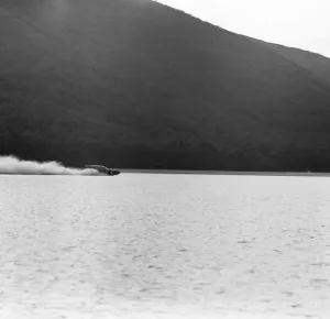 Donald Campbell, takes BlueBird for a run on Coniston Water, 4th November 1958