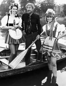 Donald Pleasance Actor on the river thames during filming with Tessa Rees-Roberts