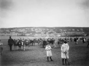 Somerset Prints: Donkey rides and carts on the beach at Weston Super Mare circa 1893