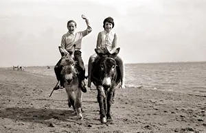 Core36 Prints: Donkey rides on Exmouth Beach children childhood Holidaymakers