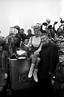 Donna Douglas (black coat) who is appearing in Cinderella