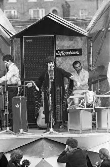 Microphones Prints: Donovan performing on stage at the 1967 National Jazz and Blues Festival at Royal
