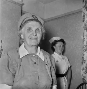 Dorathy Anderson seen here delivering a baby at the Stretham Clinic