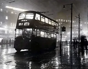 Double Decker Prints: A Double Decker bus in Manchester during the Miday Smog November 1953