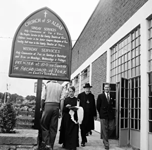 Dr. Cyril Garbett, the Archbishop of York visiting Butlins Holiday Camp, Filey