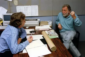 Two Men Only Prints: Dr David Bellamy being interviewed by reporter Tony Henderson at the Newcastle Chronicle