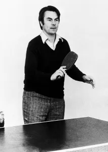 Ping Pong Prints: Dr David Owen Foreign Secretary playing Table Tennis