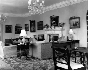 The drawing room at Chartwell House. The portrait of Lady Churchill on the left of