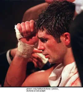 Drew Docherty of Scotland at the end of his WBO World Bantamweight title fight against