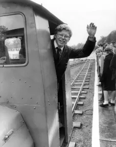 Driver John Bainbridge at the opening of the South Tynedale narrow gauge scenic railway