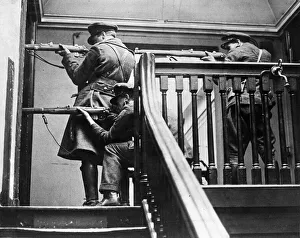 Ireland Prints: Dublins battle of hotels. Free State snipers firing from the Royal Bank