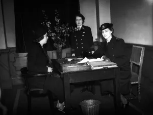 1914 Prints: Duchess of Kent in a Wrens Uniform The Duchess of Kent helps a new recruit sign up