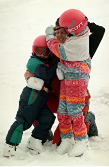 Duchess of York with Princess Beatrice Eugenie and on the slope of Verbier the day after