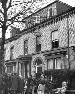 Ducie Street, Liverpool. England, April 1969, Locals gather to view 4 new Show flats that
