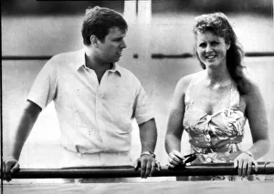 Duke and Duchess of York on the Royal Yacht Britannia sailing round the Azores on their