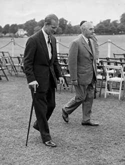 The Duke of Edinburgh at Aldershot polo ground limping after being injured while playing