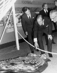 The Duke of Edinburgh. The Duke of Edinburgh looking at the Sherifs Charity Shield during