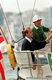 THE DUKE OF EDINBURGH AND PRINCE EDWARD SAILING HIS YATCH DURING COWES WEEK. AUGUST 1992