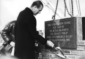 The Duke of Edinburgh. Prince Philip lays the foundation stone at the Stoke Mandeville