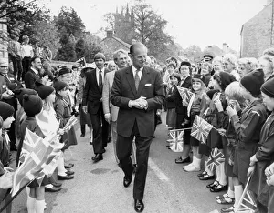 01440 Prints: The Duke of Edinburgh. Prince Philip talks to Brownies in Derbyshire. May1984